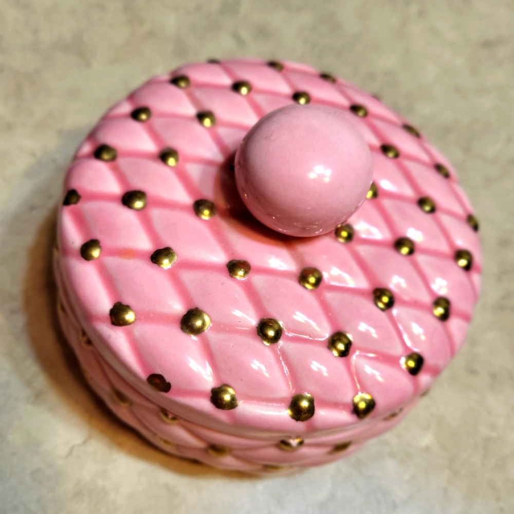 Covered Trinket Dish in Pink and Gold - Handmade in 1974